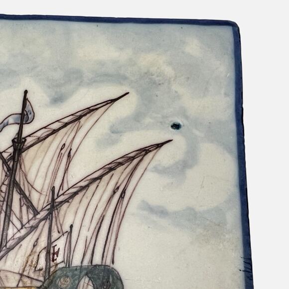 Portuguese Tile Ship Gale Seculo XVI Handpainted Battistini de Maria de Portugal - Picture 5 of 13